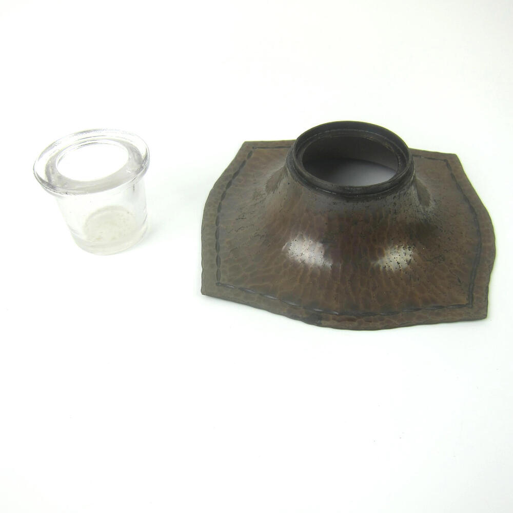 Antique Roycroft Hammered Copper Ink Well Arts & Crafts Mission Unsigned c 1920 - Picture 8 of 11